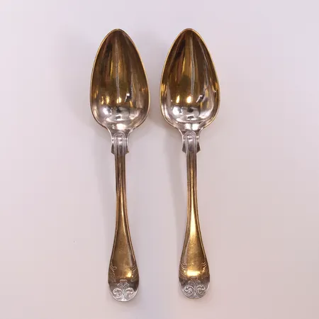 2 Skedar, längd ca 21,5cm, gravyr. 830/1000 silver  Vikt: 108,5 g