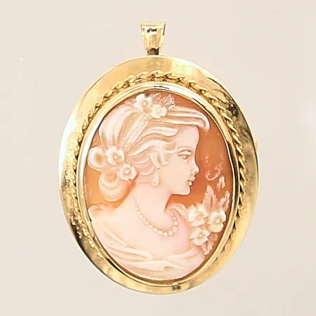 Hänge/Brosch med camé, 40x30mm, 18K  Vikt: 8,3 g