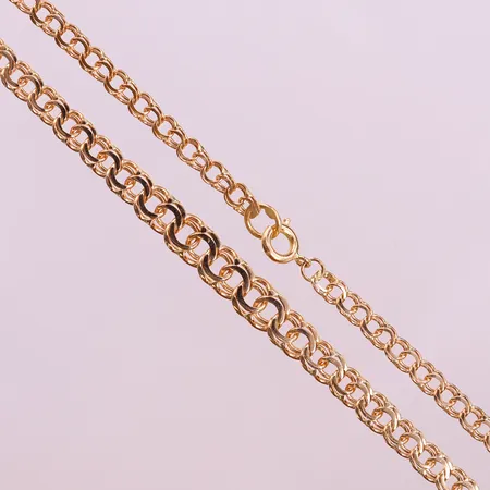 Kedja Bismarck, doserad, längd 43cm, bredd 2,7-5,5mm, nyskick, 18K.  Vikt: 9,1 g