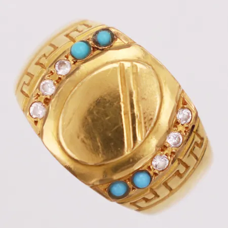 Klackring, turkoser & vita stenar, stl 21¼, bredd 6-16,8mm, skev, 21K   Vikt: 9,5 g