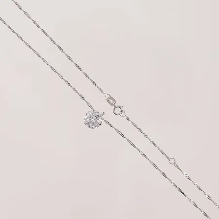 Kedja, 44cm, hänge, vit sten, 18K 2,2g.