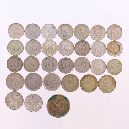 30st mynt, blandade valörer, 400-600/1000 silver, bruttovikt 53,7g Vikt: 0 g