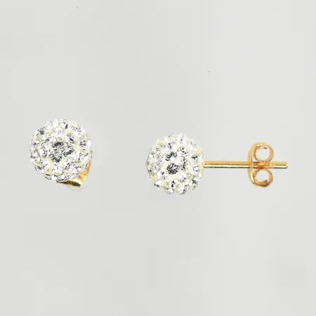 Ett par örhängen med vita stenar i häftmassa, Ø6 mm, 18K. Vikt: 0,9 g