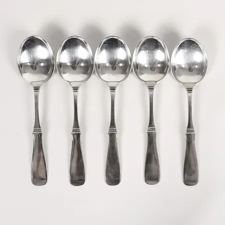 Fem matskedar, modell Uppsala, MGAB, Lidköping, 1964, längd 18,5cm, smärre slitage, silver. Vikt: 255,7 g
