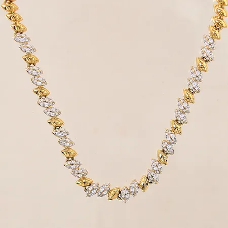Collier med stenar, Swarovski, längd 39-45cm, bredd 4-8mm, gul metall, tag, etui, nyskick