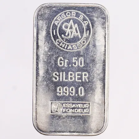 Silvertacka, Argor S.A Chiasso, Essayeur Fondeur 1oz, silver 999/1000  Vikt: 50 g