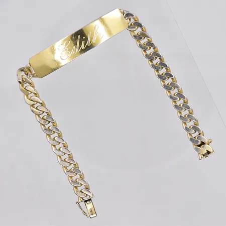 Armband med graverad platta, 21cm, bredd 8,5-11,5mm, förgyllt silver Vikt: 33,4 g