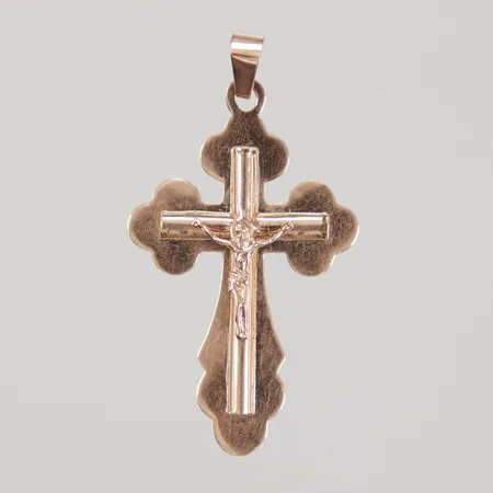 Hänge, Krucifix, längd inklusive ögla 43mm, bredd 22,6mm, mindre ojämnheter, ostämplad, 14K,  Vikt: 1,4 g