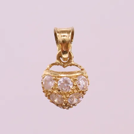 Hänge hjärta med vita stenar, ca 14,5x8mm inkl ögla. 18K 