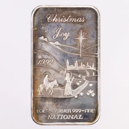 Silvertacka, Christmas joy 1992, 1oz, silver 999/1000  Vikt: 31,1 g