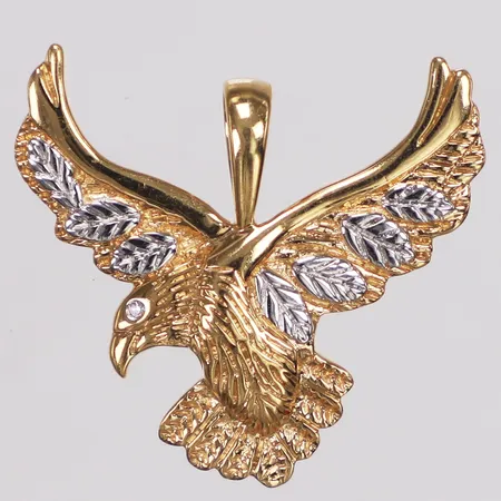 Hänge, örn, diamant ca 0,005ct, Guldfynd, ca 20x22mm, vitguldsdetaljer, 18K  Vikt: 2,9 g