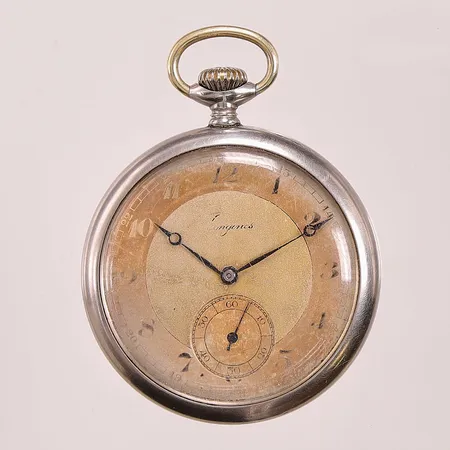 Fickur Longines, 50mm, staybrite stål, boettnr:20629/101, tickar, Cal.3793, verknr:5861881, skadad/patinerad urtavla, servicebehov, graverad bakboett "A.S.K".