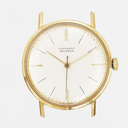 Herrur, Junghans, Meister, Ø 35mm, manuell guld på stål, plexiglas, gravyr, inga övriga tillbehör. 