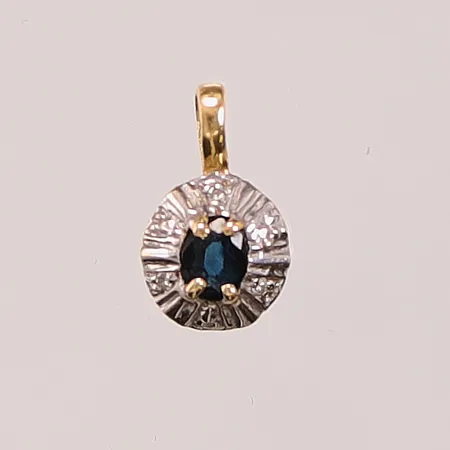 Hänge, safir, diamanter 6x ca 0,0025ct, 11mm, 18K 0,5g.