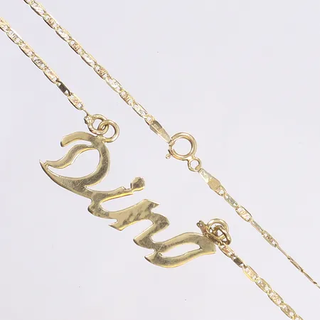 Halscollier med namn, längd 49cm, bredd 1-13mm, 14K Vikt: 3,3 g