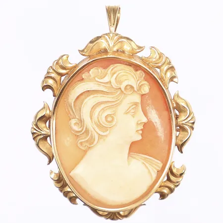 Hänge/brosch, Camé, 54x37mm, 18K, bruttovikt 10,8 g Vikt: 10,8 g
