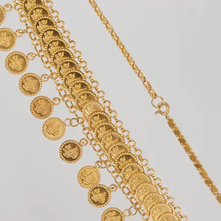 Collier, Aleppo, mynthängen, 43cm, bredd 2,6-13mm, 21K,  Vikt: 19,3 g