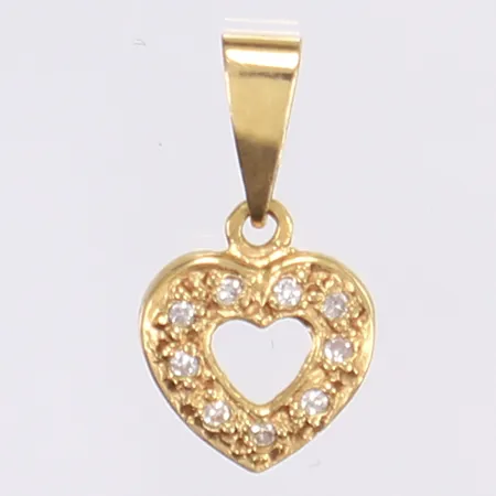 Hänge, hjärta, vita stenar delvis dia ca 0,01ct, längd inkl ögla 1,5cm, bredd 1cm, 18K  Vikt: 0,6 g