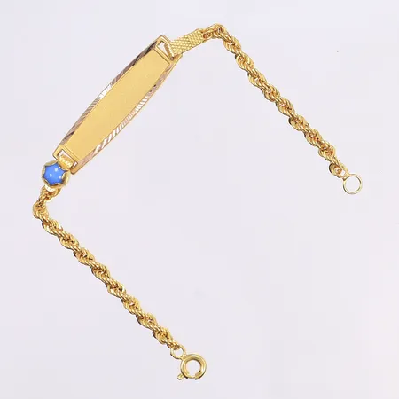 Armband, Cordell, med platta och blå sten, längd 13cm, bredd 3-7mm, 14K  Vikt: 1,7 g