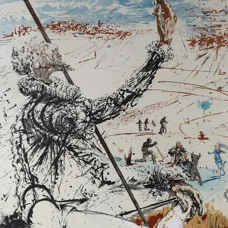 Tavla, Salvador Dali, färgetsning, "The golden age of don Quixote", signerad och numrerad 194/300, bildyta ca 40x61cm, ej examinerad ur ram. Skickas med postpaket.