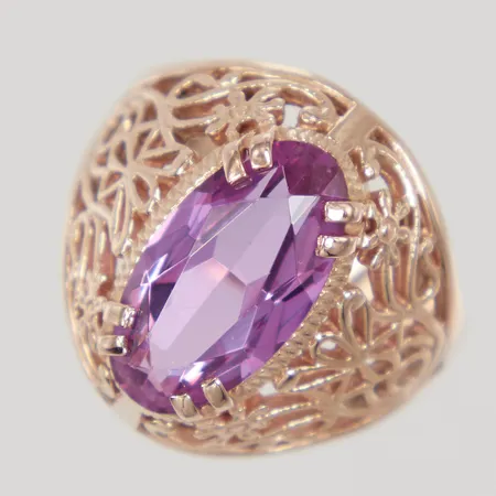 Ring med rosa sten, stl 19, bredd 3-19mm, smärre nagg, 14K,  Vikt: 6,2 g