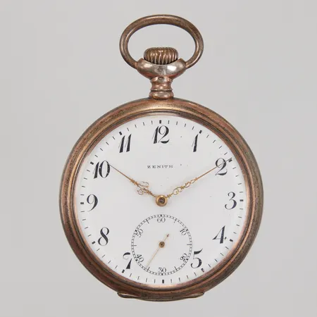 Fickur Zenith, Ø52mm, manuell, boettnummer: 3005522 2270, verknummer: 3162588, innerboett i metall, 800/1000 silver, defekt urverk, går ej, Bruttovikt: 99,3g.