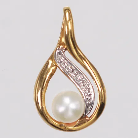 Hänge, diamant ca 0,005ct, odlad sötvattenpärla, 16mm, 18K  Vikt: 0,6 g