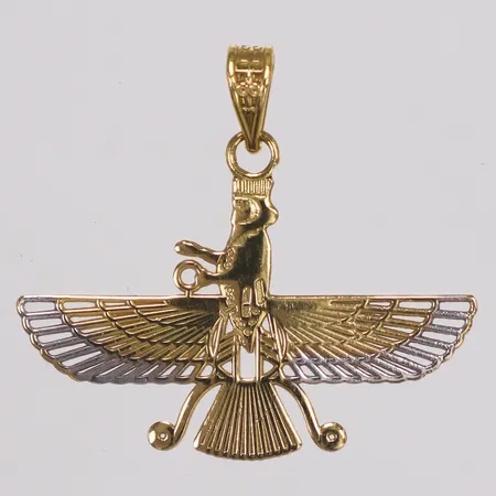Hänge, Faravahar, 27mm, vitguldsdetaljer, 18K  Vikt: 1,6 g