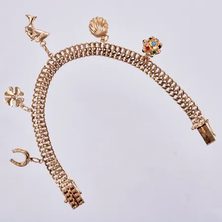 Armband Fiskben med fem berlocker, längd: ca 18,5cm, bredd: ca 8mm, 18K Vikt: 17,6 g