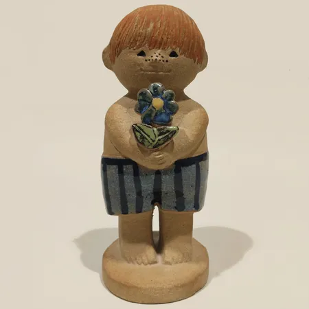 Figurin "Adam 2" Lisa Larson Gustavsberg, höjd: ca 20cm, ojämn, fläck glasyr ryggen, stengods, signerad. 