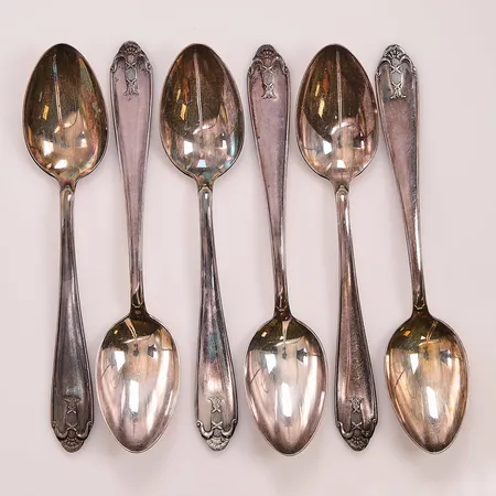 6 Kaffeskedar, 12cm, GAB, 830/1000 Silver 82,7g.