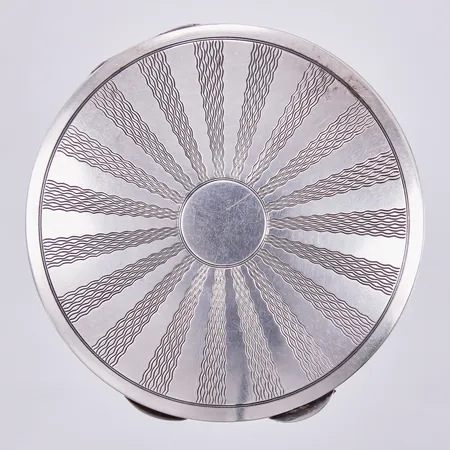 Puderdosa med spegel, Ø ca 9cm, höjd ca 15mm, silver 830/1000  Vikt: 150 g