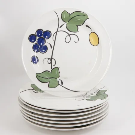8 Assietter, Pomona Diamant, Jackie Lynd för Rörstrand, Ø19cm, bruksslitage, märken.