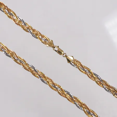 Collier, flätat, Guldfynd, 42cm, tvåfärgad, 18K  Vikt: 9 g