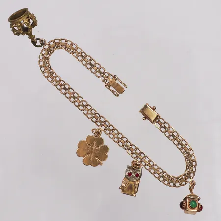 Armband, X-länk, berlocker, 17cm, en berlock i oädel metall, 18K  Vikt: 11 g
