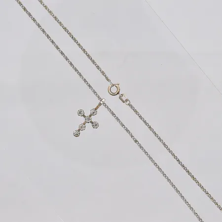 Kedja Irrgång 38,5cm, hänge kord med vita stenar, stl 23,56x13mm, silver Vikt: 3,5 g