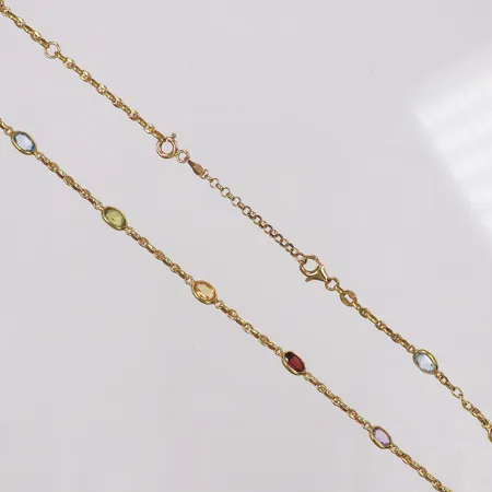 Collier, färgade stenar, Guldfynd, ca 46,5/50cm, bredd 2-4,6mm, 18K  Vikt: 9,1 g