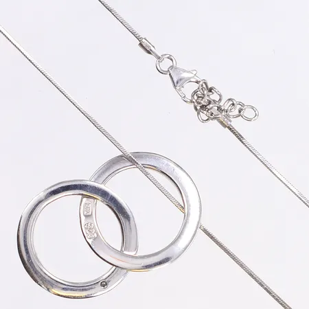 Halscollier, ormlänk, hänge med vit sten, justerbar längd 42-45cm, bredd 1mm, 925/1000 silver Vikt: 8,4 g