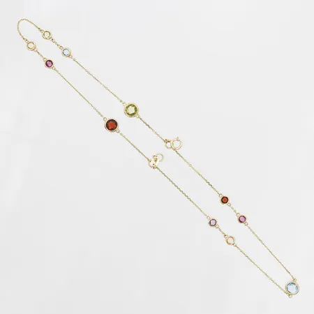 Armband ankar, med färgade stenar, dubbel, längd 18cm, bredd 1mm, 18K guld. Vikt: 3,3 g