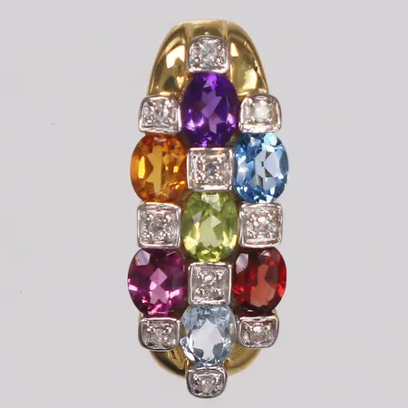 Hänge, diamanter 10 x ca 0,005ct, ametist, citrin, granat, peridot, topas, Guldfynd 20x8,5mm, 18K  Vikt: 2,1 g
