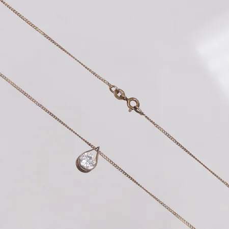 Collier, vit sten, 42cm, skev länkar, 925/1000 silver Vikt: 2 g