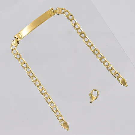 Armband med platta, 23cm, bredd 5-6mm, defekt, 18K Vikt: 14,1 g