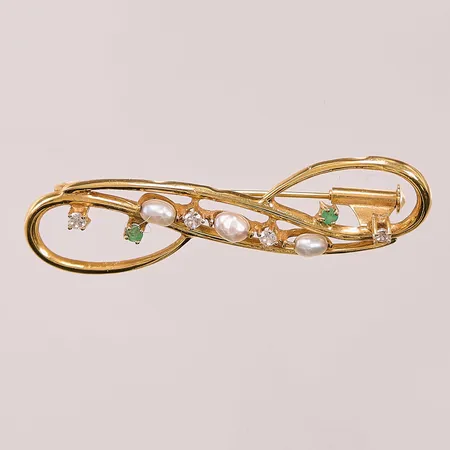 Brosch, 50mm, färgade stenar, 18K 3,8g.