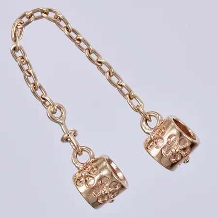 Berlock med blommotiv, säkerhetskedja, längd ca 6,5cm, bredd ca 2-5mm, Pandora, 14K  Vikt: 2,5 g
