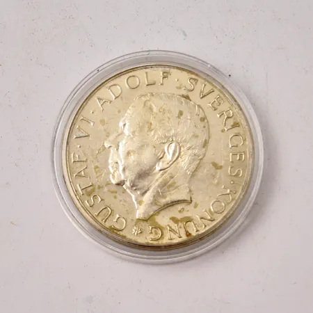  Silvermynt 10kr, Ø32mm, Gustaf VI Adolf, Sveriges konung, Plikten framför allt, 1972, 830/1000, myntkapsel, vikt 18,25g.