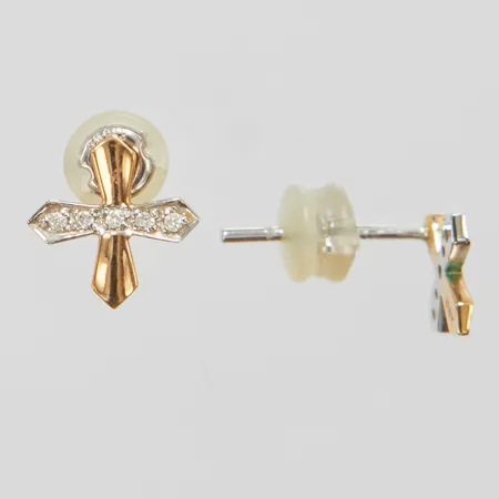Ett par örhängen, åttkantslipade diamanter 10 x ca.0,0005ct, tvåfärgade, inplastade snurrebussar, 18K, bruttovikt: 1,1g.