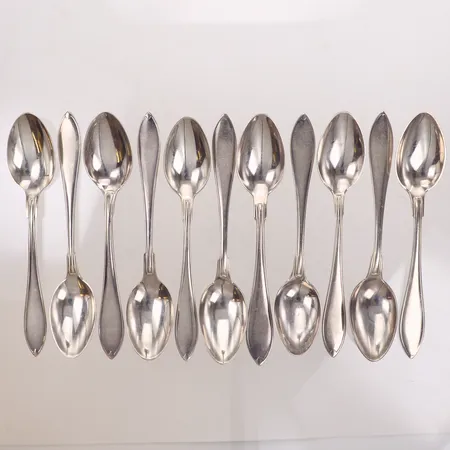 11 Skedar, modell Svensk Spetsig, längd 13cm, nysilver