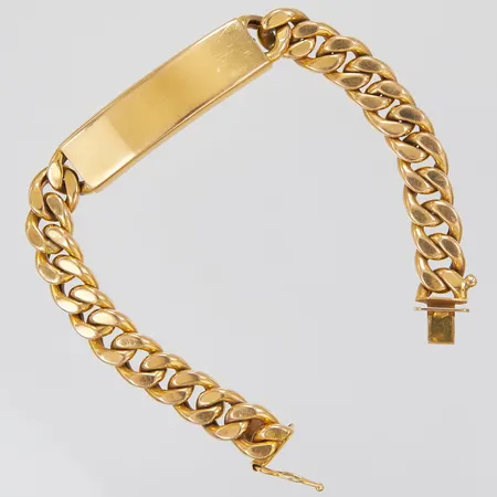 Armband, Pansar, längd:21,5cm, bredd:11mm, bricka för gravyr, ihålig, 18K.  Vikt: 34,4 g