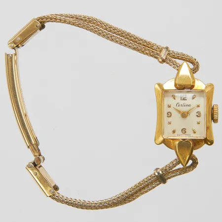 Damur, Certina 18K, manuell, går ej, 17x13mm, boettnr: 5691937159 10, armband i oädel metall, bruttovikt: 10,7g.