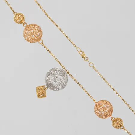 Collier, 43,5cm, Ankarlänk, bredd:1,5mm, hängets längd 35mm, vitguld/roséguld/rödguld, 18K.   Vikt: 11,6 g